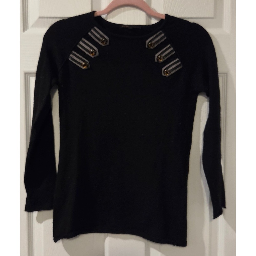 Maje Wool Cashmere Sweater Women's 1 Small Black Military Button Stripe